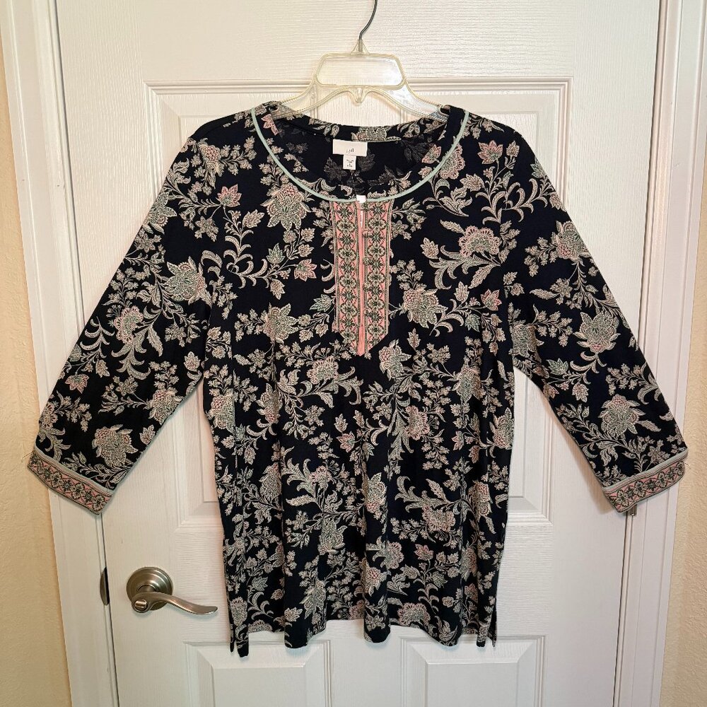 NWT J. Jill Navy Floral Blouse